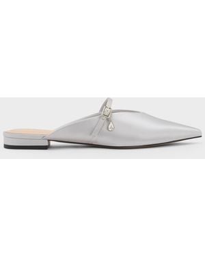 Charles & Keith Teardrop-Crystal Flat Mules - White