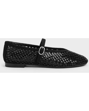 Charles & Keith Maggie Mesh Crystal Mary Janes - Black