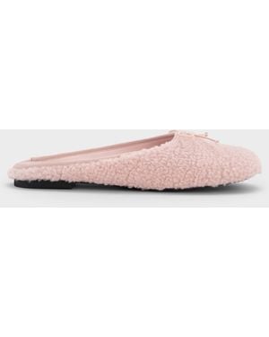 Charles & Keith Nancy Faux Shearling Bow Ballet Mules - Pink