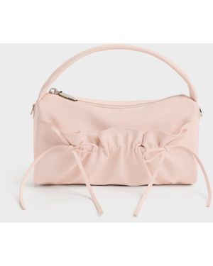 Charles & Keith Reese Ruched Bow Top Handle Bag - Pink