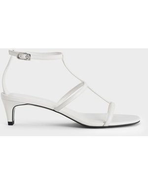 Charles & Keith T-Bar Kitten-Heel Ankle-Strap Sandals - White