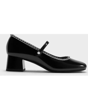 Charles & Keith Braided-Chain Block-Heel Mary Jane Court Shoes - Black