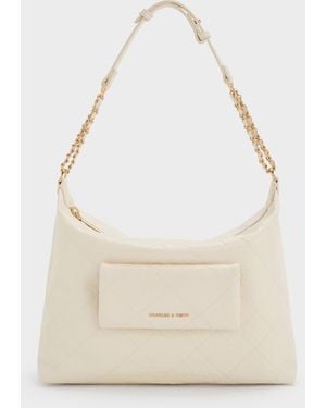 Charles & Keith Duo Quilted Front-Pocket Hobo Bag - White