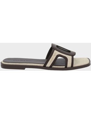 Charles & Keith Easley Linen Cut-Out Slide Sandals - White