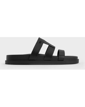 Charles & Keith Petina Leather Flatform Sandals - Black