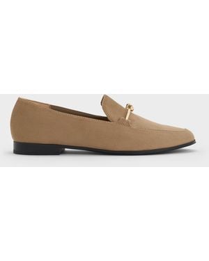 Charles & Keith Faux Suede Metallic Knot-Bar Loafers - White