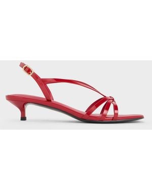 Charles & Keith Patent Kitten-Heel Strappy Sandals - Red