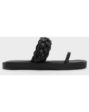 Charles & Keith Braided-strap Flatform Sandals - Black