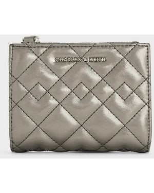 Charles & Keith Duo Metallic Quilted Small Wallet - Grey