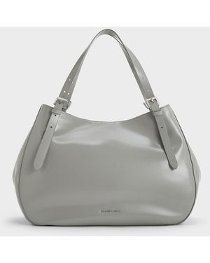 Charles & Keith Buckle-strap Slouchy Tote Bag - Grey