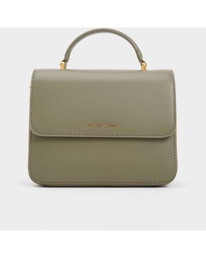 Charles & Keith Octavia Front Flap Top Handle Bag - Green