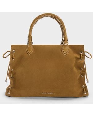 Charles & Keith Large Nylah Grommet Lace-Up Tote Bag - Brown