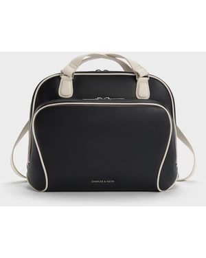 Charles & Keith Nelly Two-Tone Boxy Backpack - Black