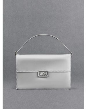 Charles & Keith Metallic Leather Shoulder Bag - Grey