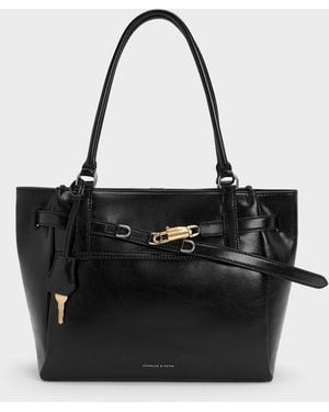 Charles & Keith Delfina Belted Tote Bag - Black