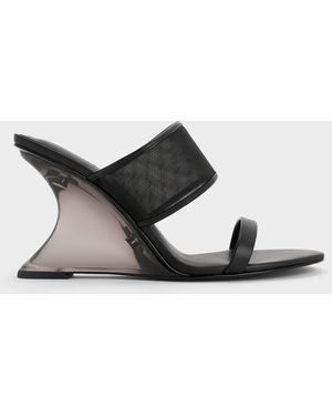 Charles & Keith Mesh Sculptural-Heel Wedges - Black