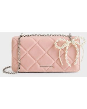 Charles & Keith Paffuto Velvet Quilted Wallet On Chain - Pink