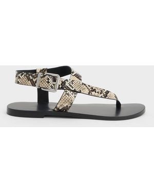 Charles & Keith Snake-Print Asymmetric Slingback Thong Sandals - Multicolour