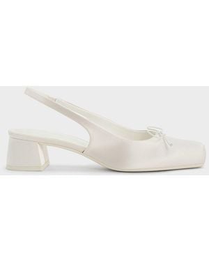Charles & Keith Sadira Satin Bow Square-Toe Slingback Court Shoes - Natural