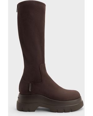 Charles & Keith Leoi Faux Suede Chunky Knee-High Boots - Brown