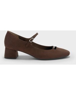 Charles & Keith Shila Faux Suede Chain Mary Jane Pumps - Brown