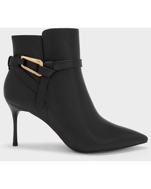 Charles & Keith Daena Leather Stiletto Ankle Boots - Black