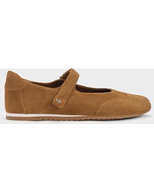 Charles & Keith Jace Suede Mary Janes - Brown