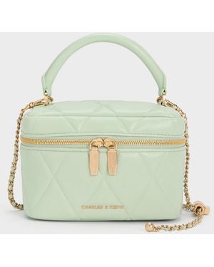 Charles & Keith Arwen Quilted Top Handle Vanity Bag - Green