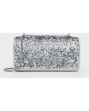 Charles & Keith Paffuto Sequinned Wallet On Chain - Gray