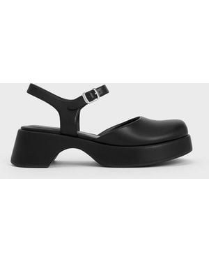 Charles & Keith Nerina Ankle-Strap Platform Flats - Black