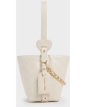 Charles & Keith Duo Quilted Chain Bucket Bag - White