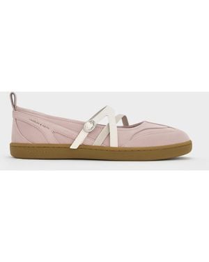Charles & Keith Tiggy Faux Suede Two-Tone Ballet Trainers - White