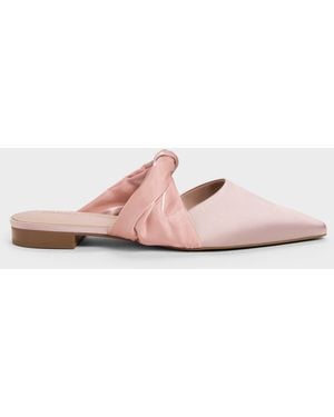 Charles & Keith Satin Twisted-Strap Pointed Mules - Pink
