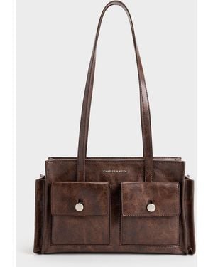 Charles & Keith Zevon Multi-Pocket Tote Bag - Brown