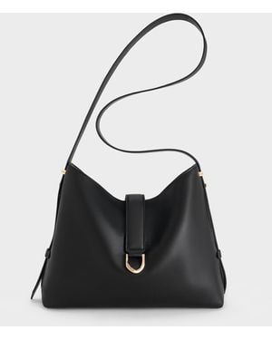 Charles & Keith Gabine Leather Belted Hobo Bag - Black