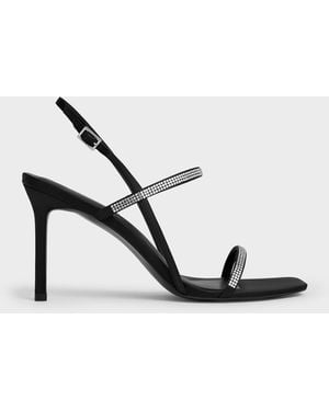 Charles & Keith Arona Satin Crystal Stiletto Sandals - White