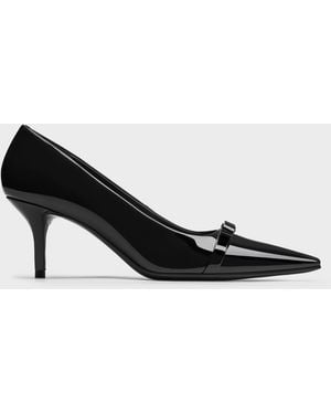 Charles & Keith Dorian Patent Bow Pointed Stiletto Court Shoes - Black