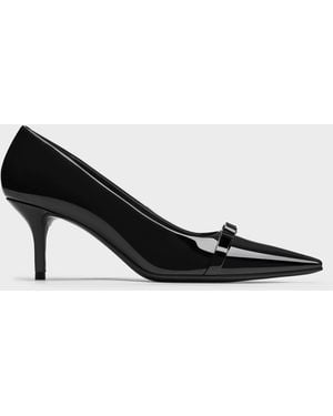 Charles & Keith Dorian Patent Bow Pointed-Toe Stiletto-Heel Court Shoes - Black