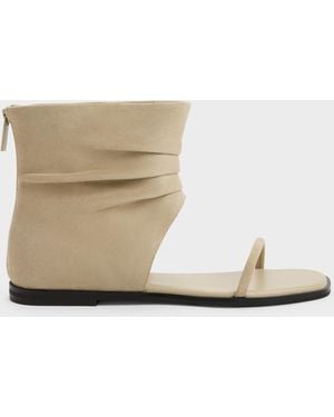 Charles & Keith Joplin Ruched Faux Suede Boot Sandals - Natural