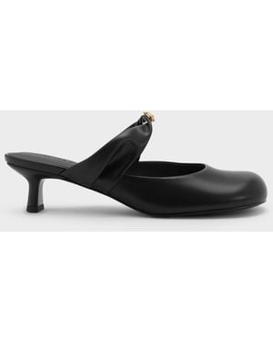 Charles & Keith Metallic-Accent Twisted-Strap Heeled Mules - White