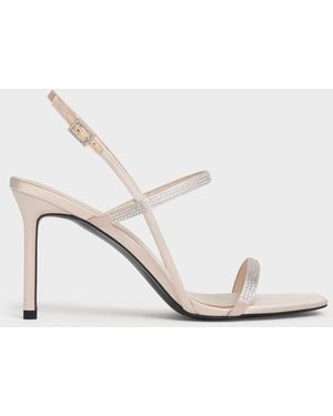 Charles & Keith Arona Satin Crystal Stiletto Sandals - White
