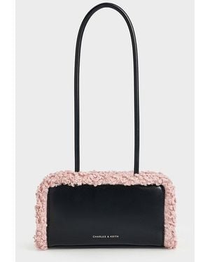 Charles Keith Fur trim Elongated handle Shoulder Bag in White Lyst UK
