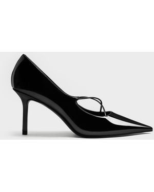 Charles & Keith Patent Crossover Pointed Court Shoes - Black