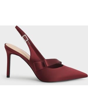 Charles & Keith Satin Pleated-strap Slingback Court Shoes - Pink