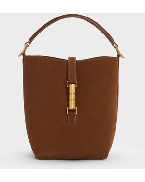 Charles & Keith Cesia Metallic-Accent Bucket Bag - Brown