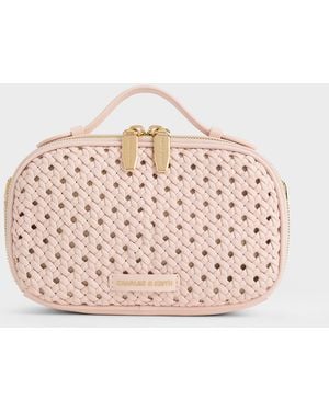 Charles & Keith Azure Woven Crossbody Bag - Pink