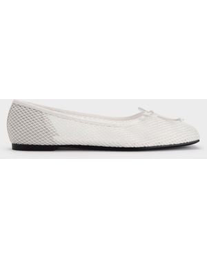 Charles & Keith Mesh Square-Toe Bow Ballet Flats - White