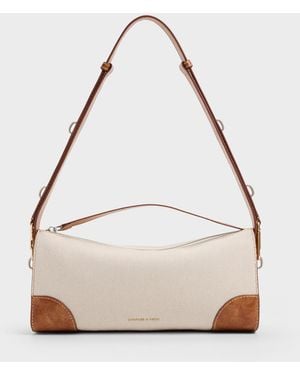 Charles & Keith Delfina Canvas Elongated Shoulder Bag - White