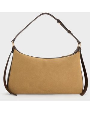 Charles & Keith Calla Faux Suede Shoulder Bag - Metallic