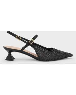 Charles & Keith Raffia Sculptural-heel Slingback Pumps - White